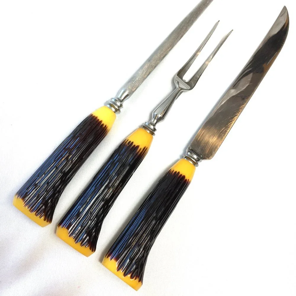 * Carving 3 piece Set B. Thomas & Co. Sheffield MCM Vtg